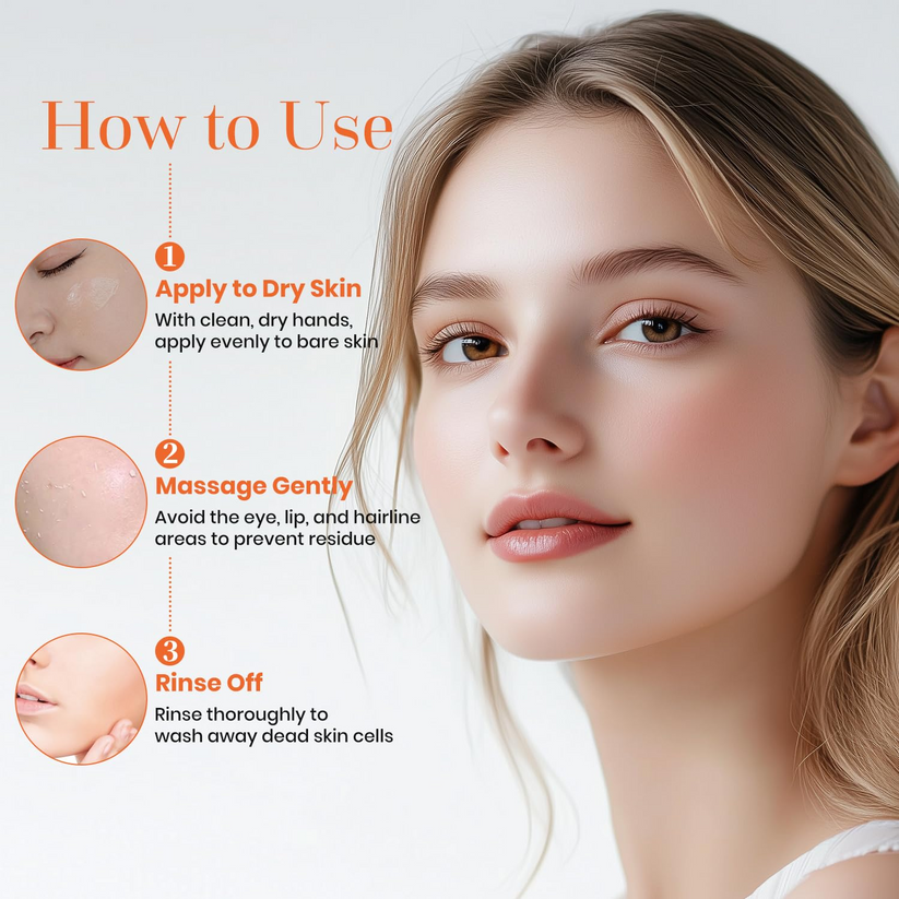 Orange enzyme exfoliating gel showing how it removes dull surface buildup
